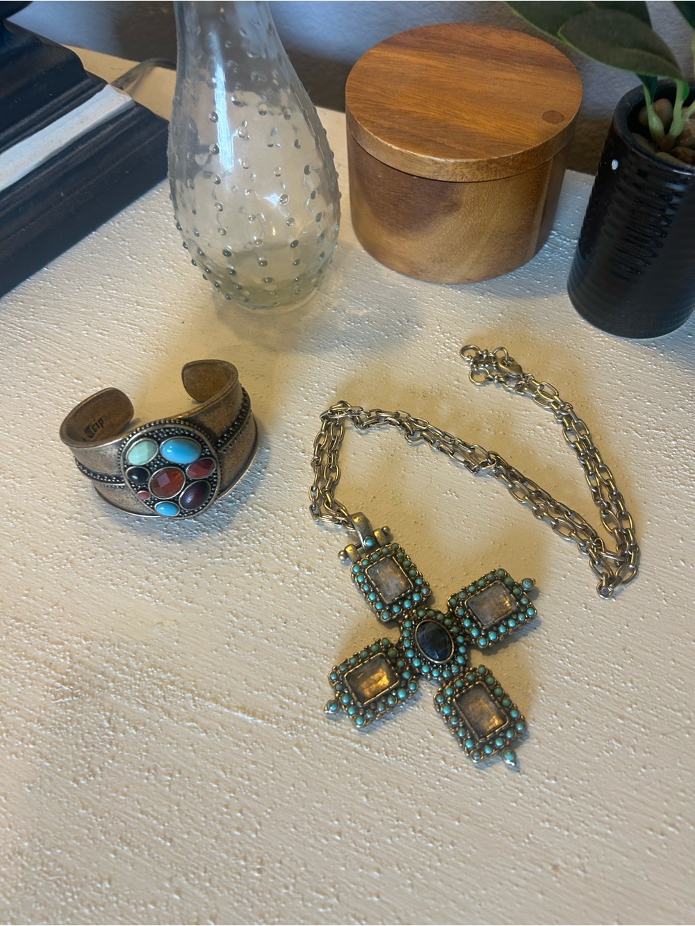 Turquoise Accent Cross Pendant Necklace - Women Jewelry Necklace